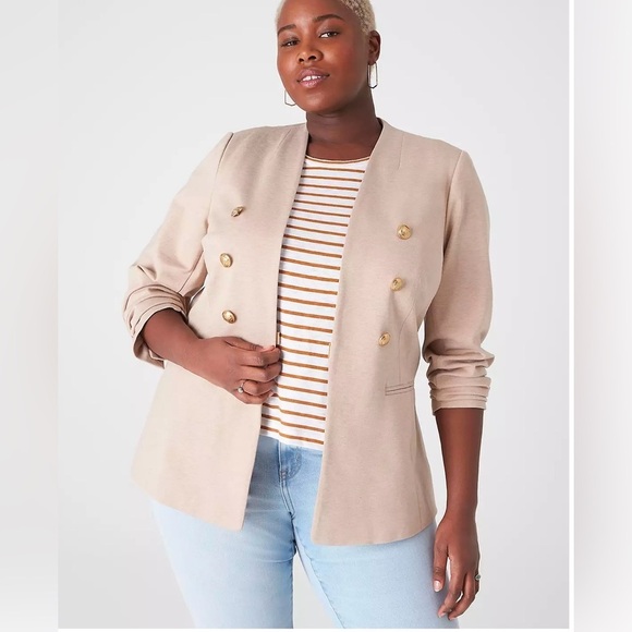 Lane Bryant Ponte Bryant Collarless Blazer Size 24 3X Oatmeal Heather NWT - Picture 1 of 8